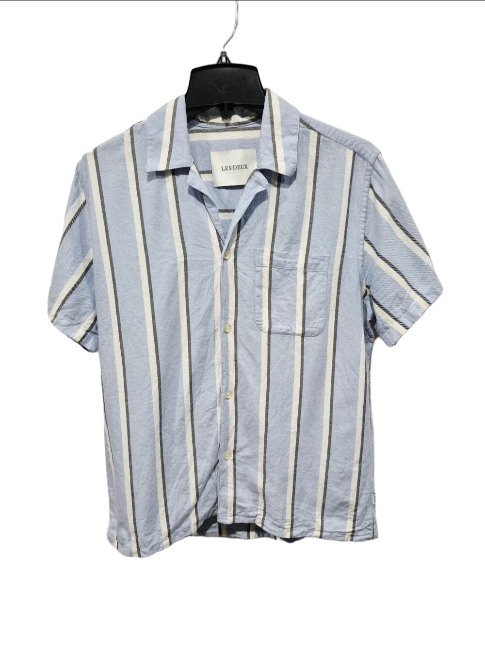 Les Deux Lawson Stripe Short Sleeve Button-Down Shirt Light Blue
